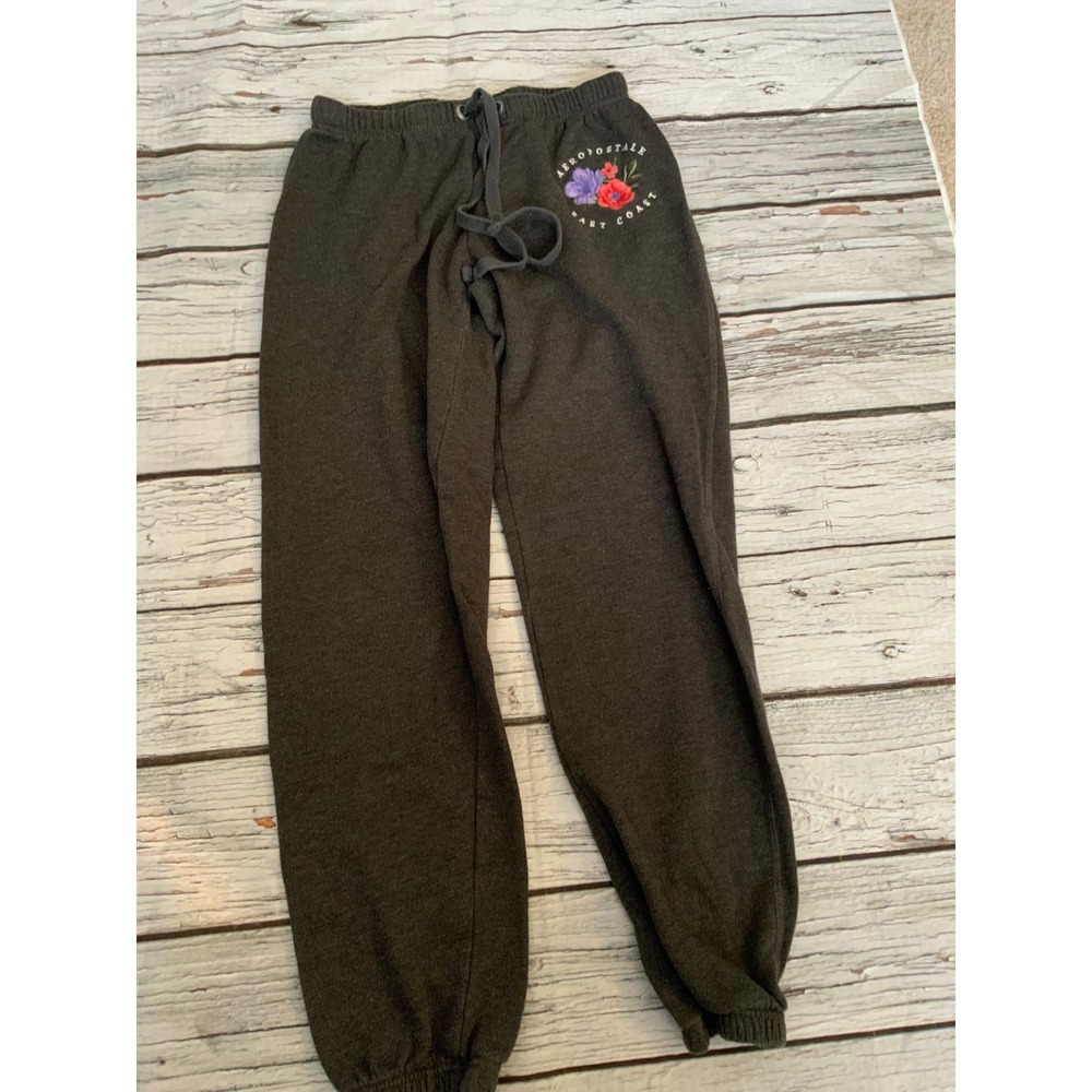 Aeropostale East Coast Floral Embroidered Sweatpants Gray Joggers Womens Small